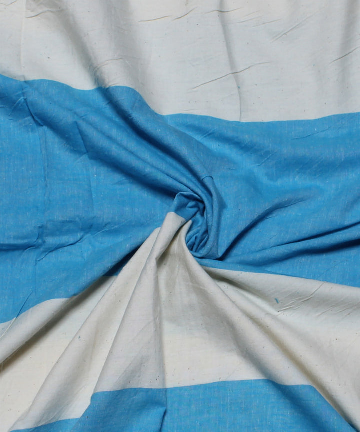 Sky blue white handwoven cotton broad stripe fabric