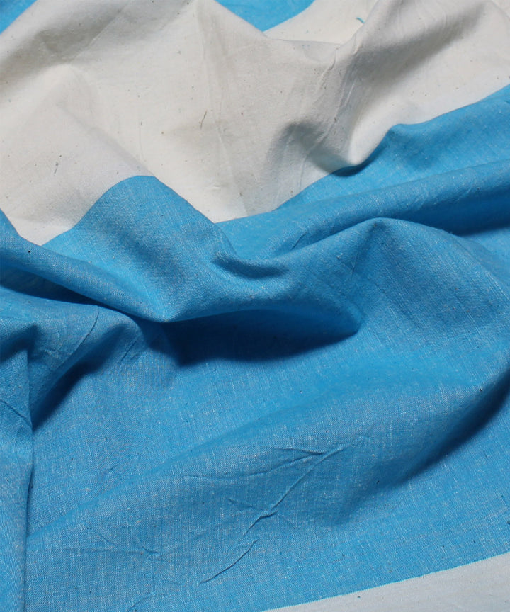 Sky blue white handwoven cotton broad stripe fabric