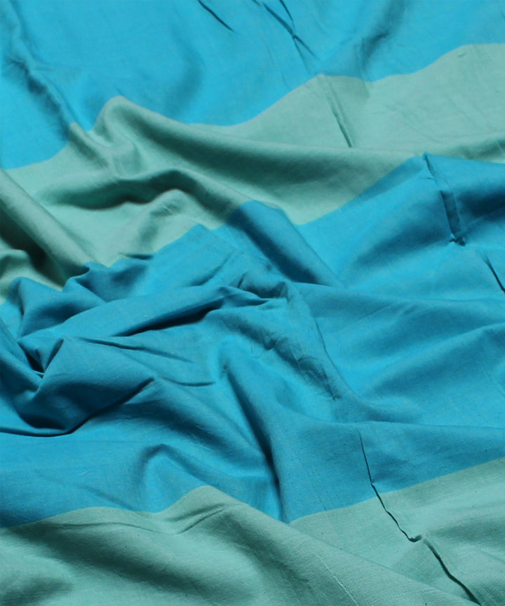 Blue shades handwoven cotton broad stripe fabric