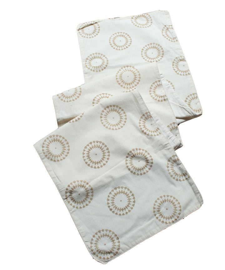 White hand printed cotton table mat set of 2