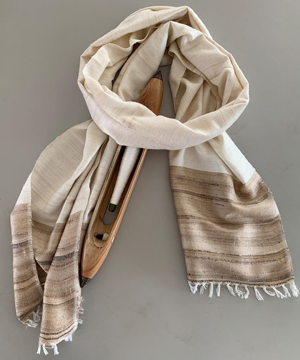 Beige ivory handwoven wool scarf