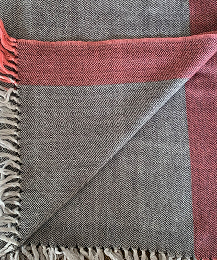 Grey black and ash of rose handwoven wool shawl