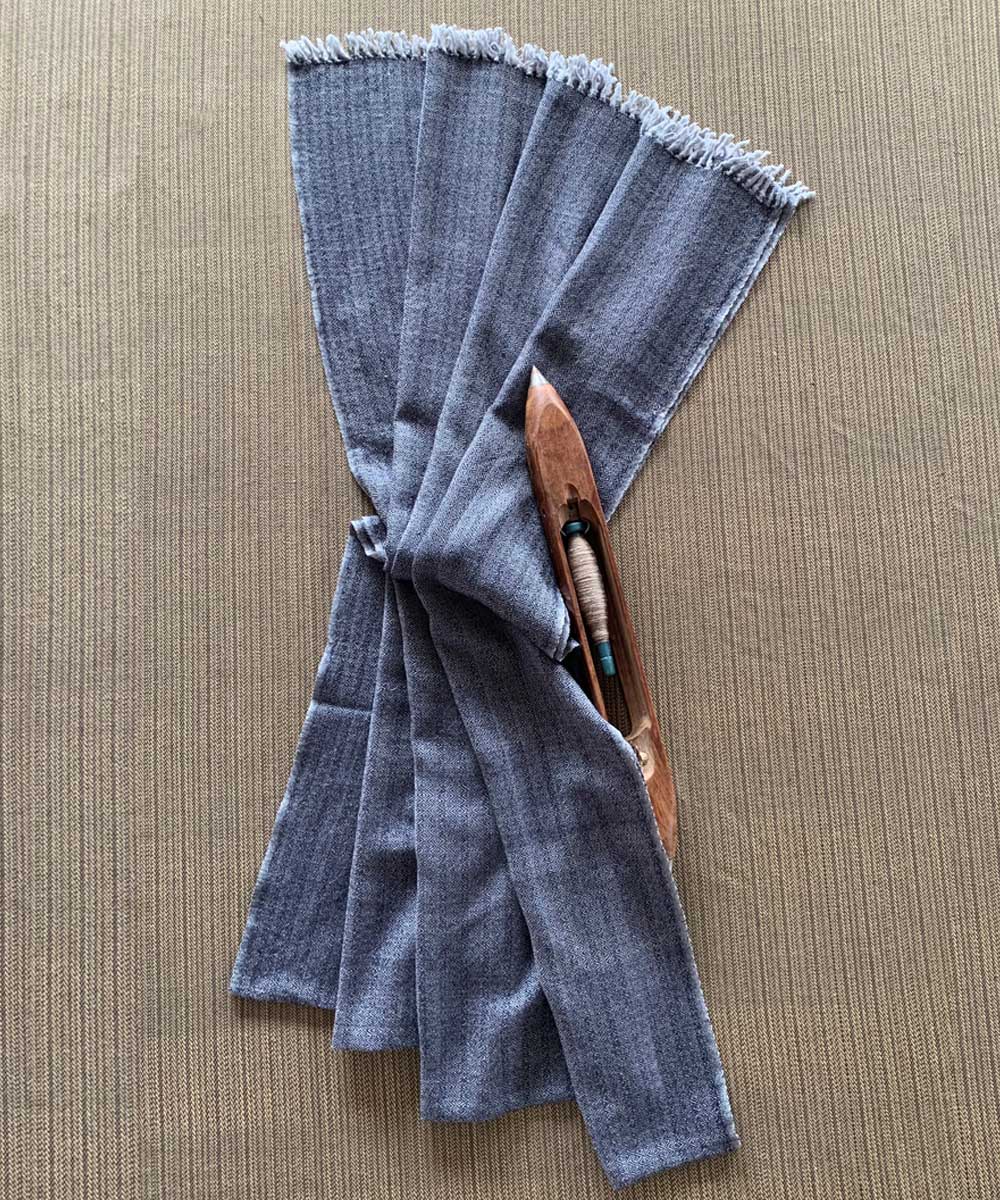 Grey and indigo handwoven wool shawl