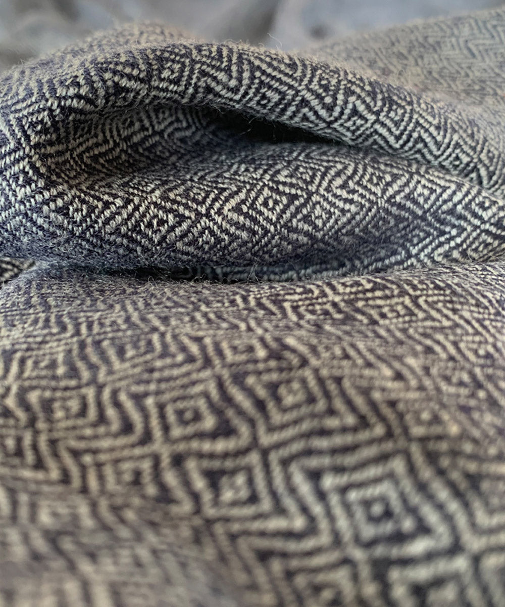 Grey and indigo handwoven wool shawl