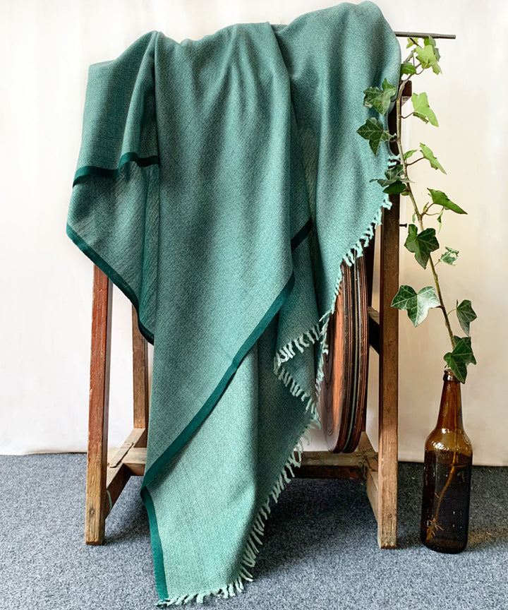 Aqua green handwoven wool shawl