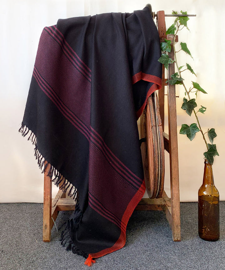 Black and red handwoven wool shawl
