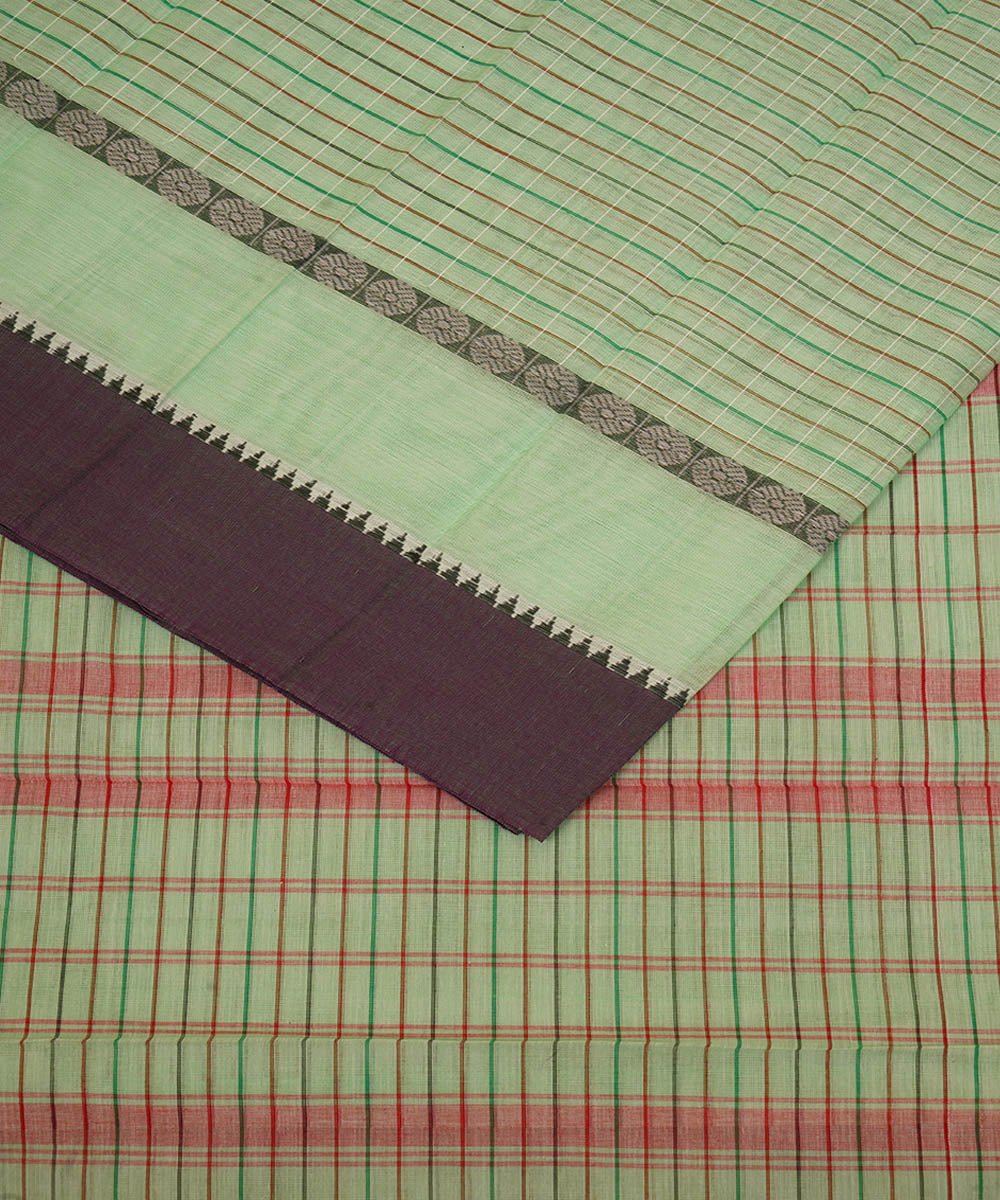 Pale green and brown cotton handwoven narayanapet saree