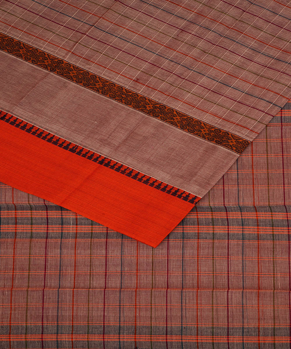 Peach and orange cotton handwoven narayanapet saree