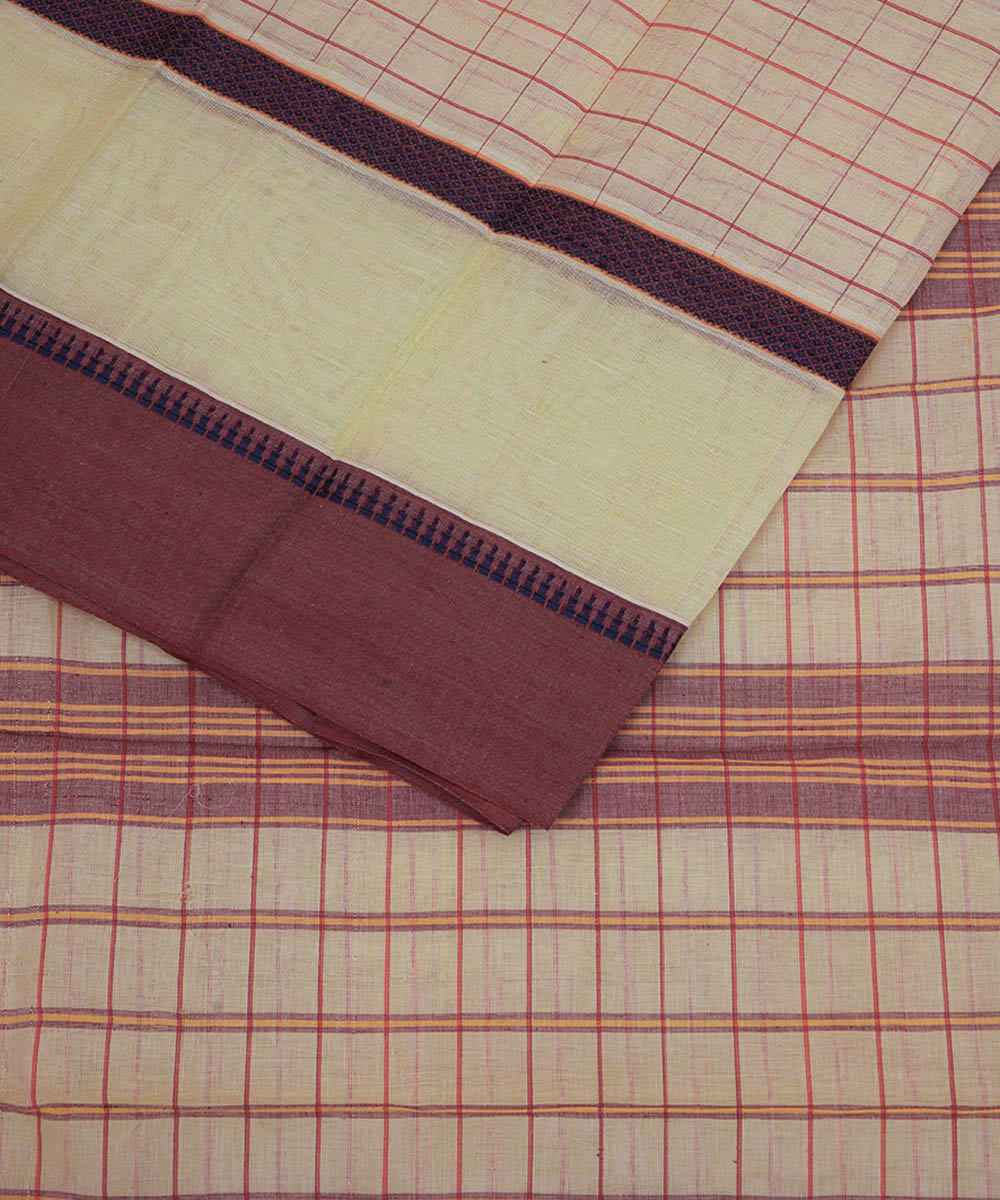 Cream brown cotton handwoven narayanapet saree
