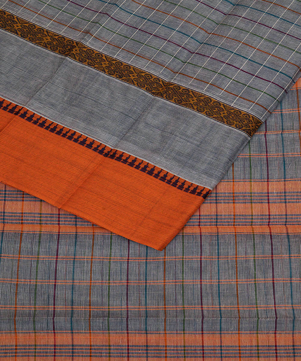 Grey orange cotton handloom narayanapet saree