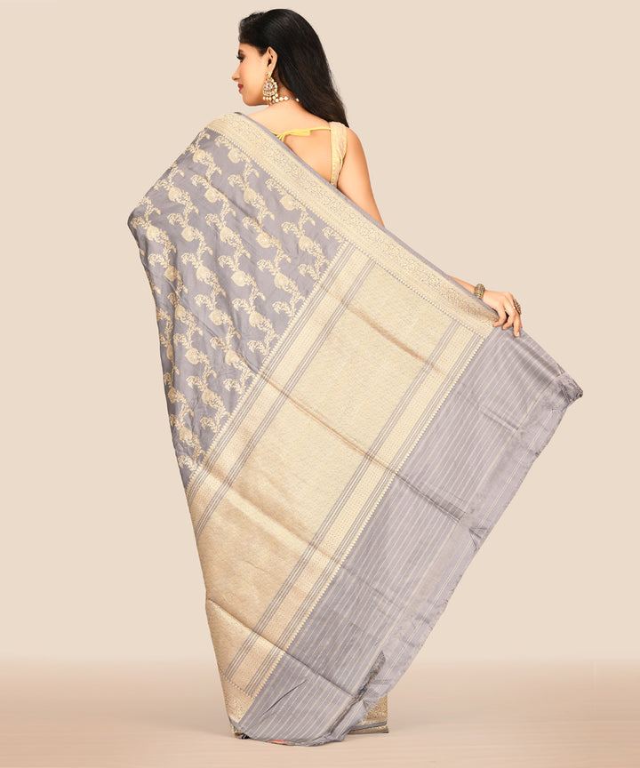 Light grey handwoven banarasi silk saree