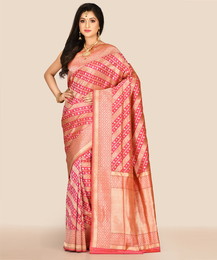 Pink handwoven banarasi silk saree