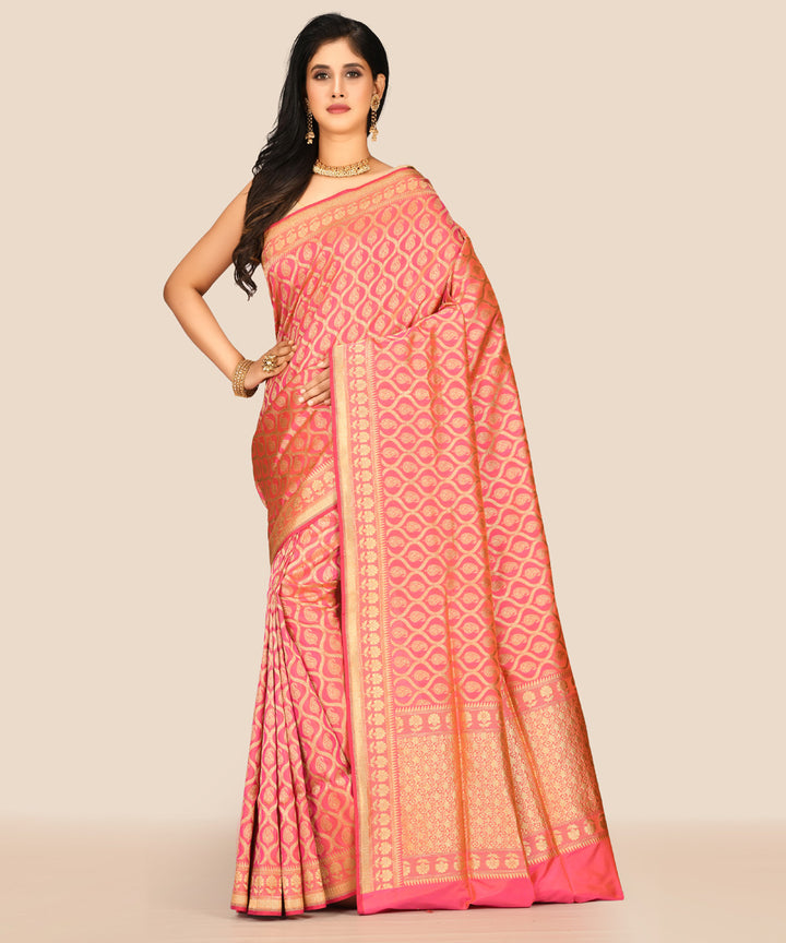 Pink handwoven banarasi silk saree