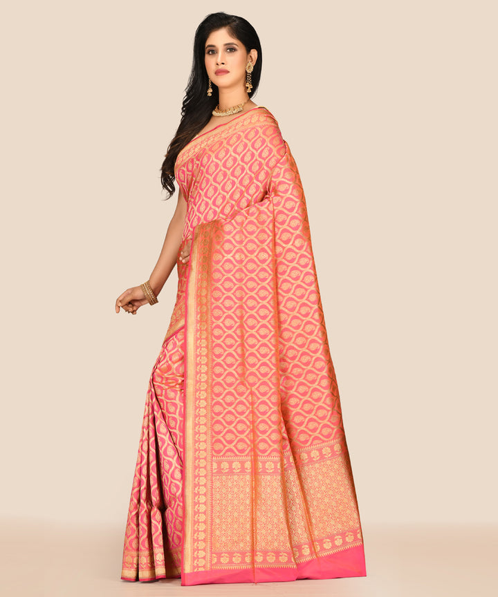 Pink handwoven banarasi silk saree