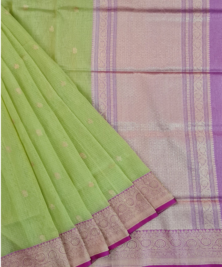 Light gree handwoven cotton banarasi saree