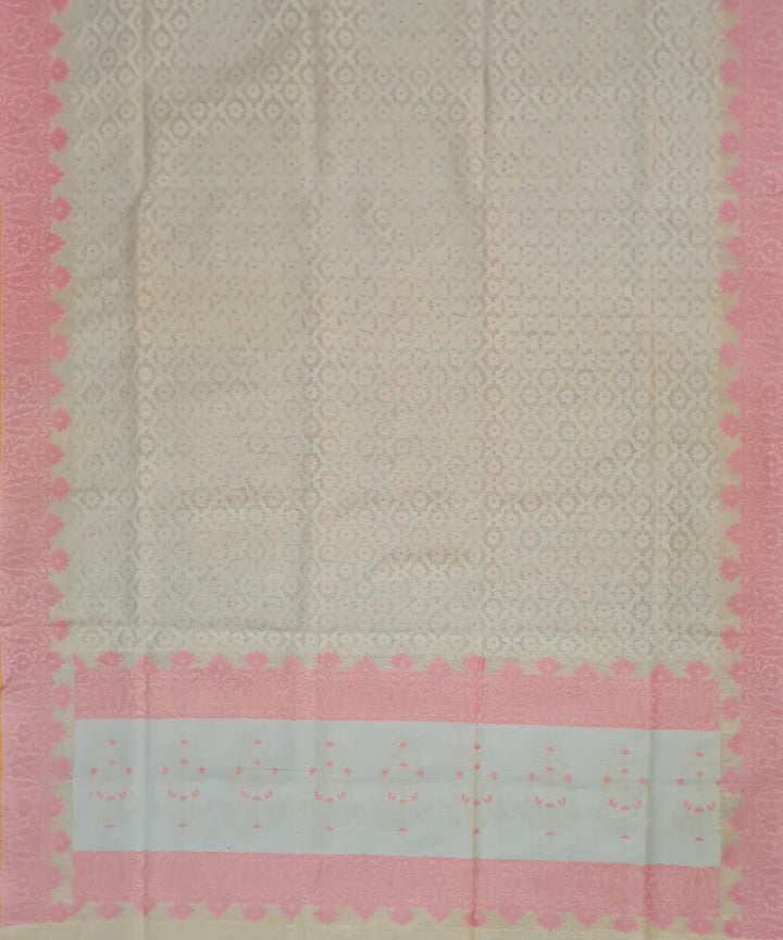 Light orange pink handwoven cotton silk banarasi saree