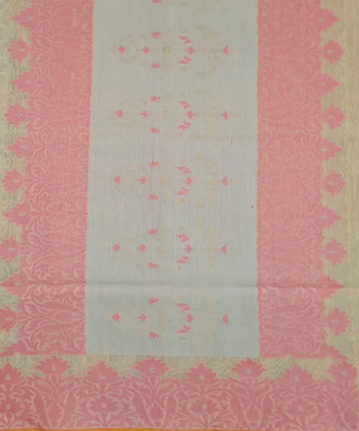 Light orange pink handwoven cotton silk banarasi saree