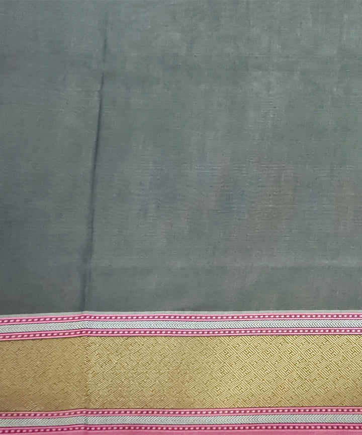 Stone grey handwoven cotton silk banarasi saree with zari