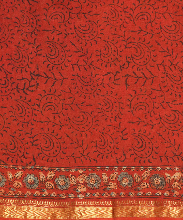 Black cotton silk handblock print ajrakh sari