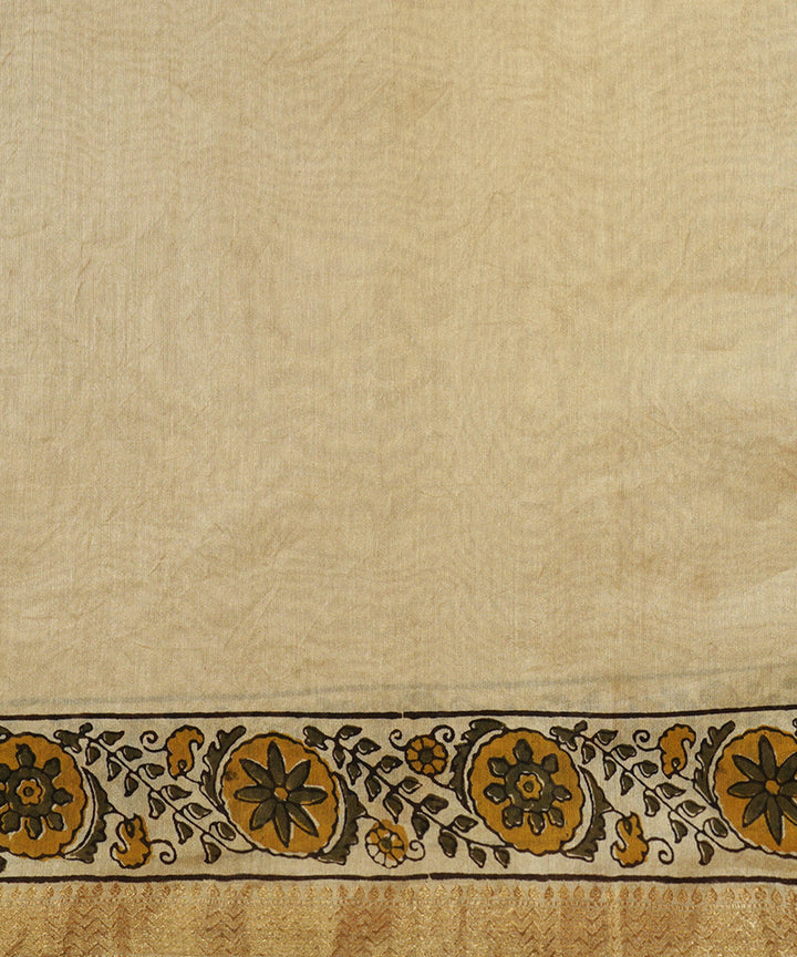 Olive green cotton silk handblock dabu print sari