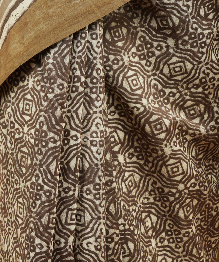 Grey gheecha border cotton silk hand block dabu print sari