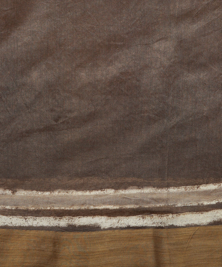 Grey gheecha border cotton silk hand block dabu print sari