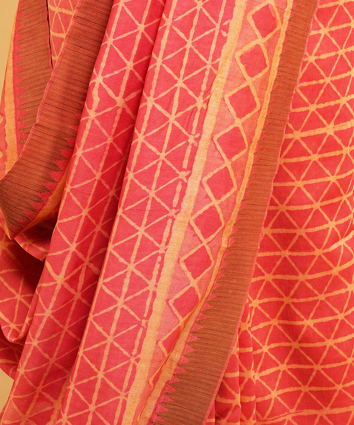 Orange gheecha border cotton silk handblock dabu print sari