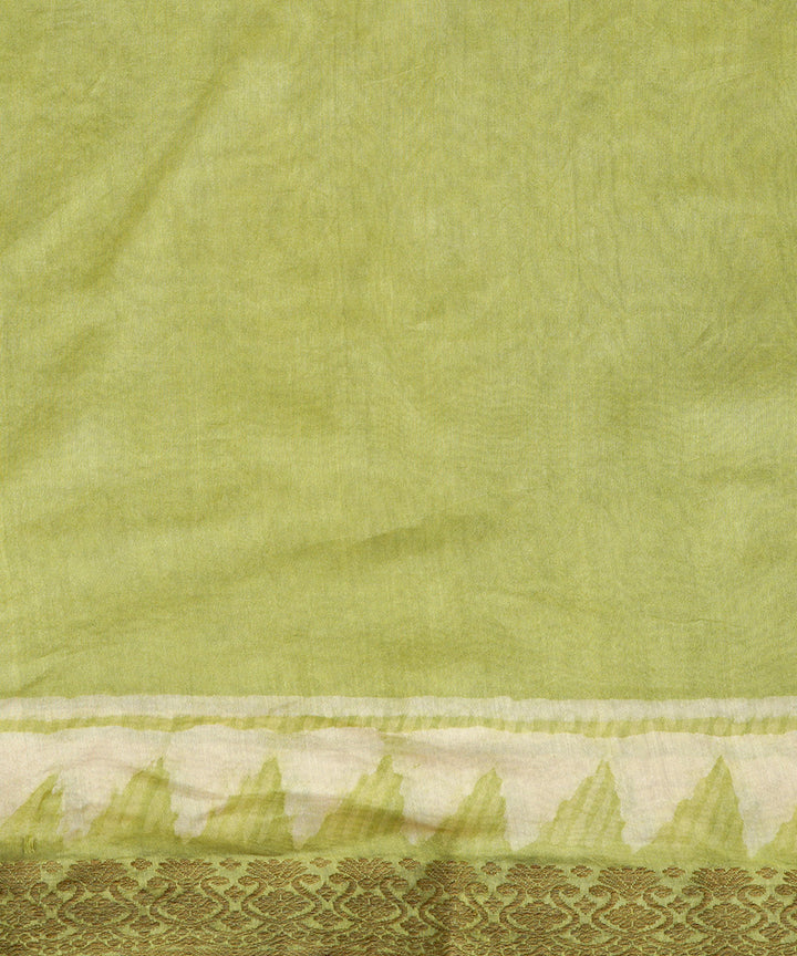 Lime green cotton silk handblock dabu print sari