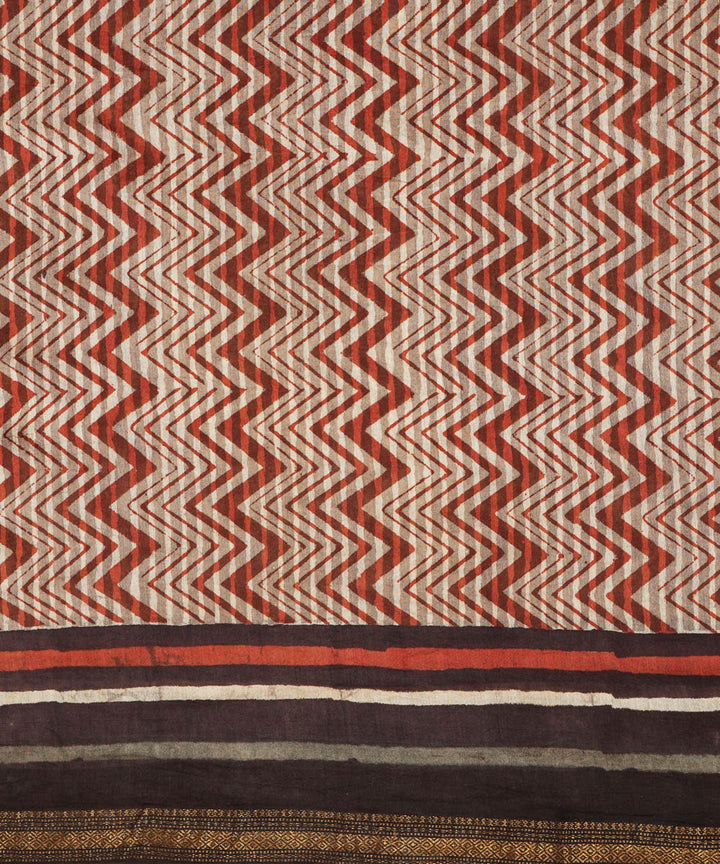 White and multicolor cotton silk handblock dabu print sari