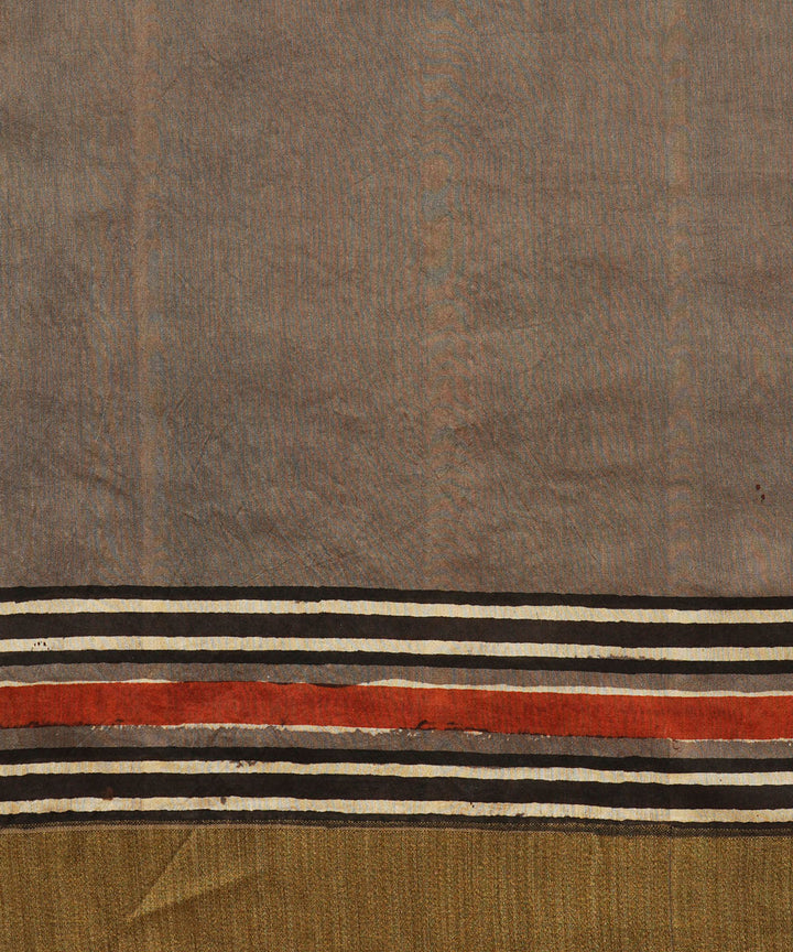 Multi colour gheecha border cotton silk hand block dabu print sari