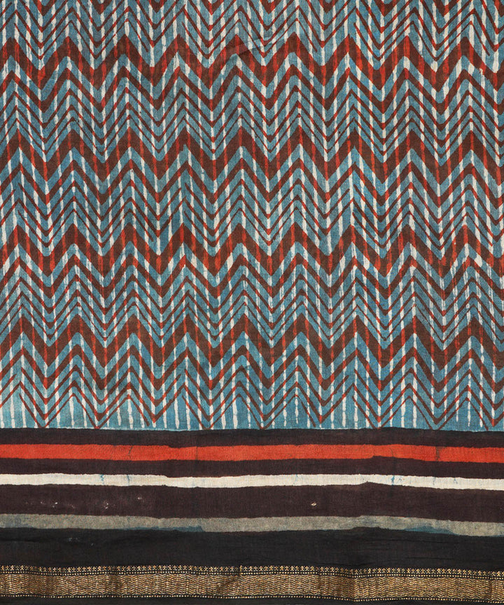 Multicolor cotton silk hand block dabu printed sari