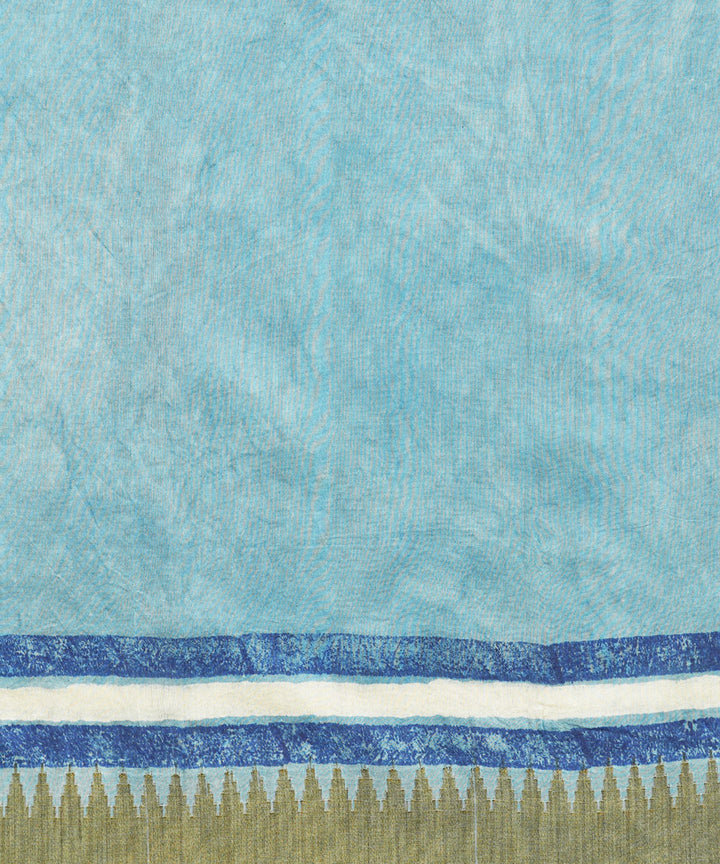 Indigo ghiccha border cotton silk handblock dabu print sari