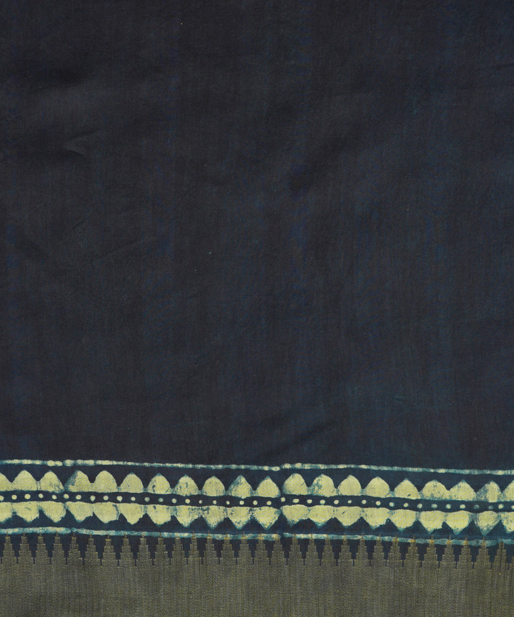 Indigo ghiccha border cotton silk hand block dabu print sari
