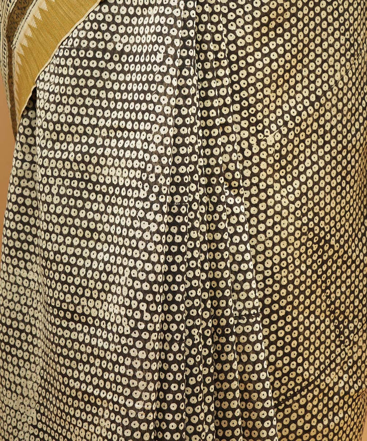 Black gheecha border cotton silk handblock dabu print sari