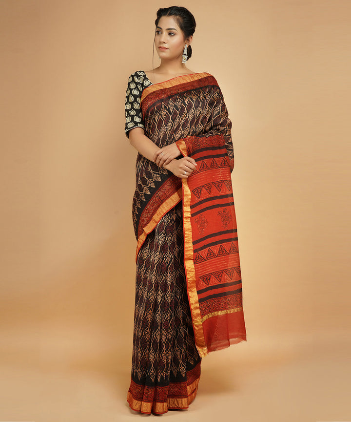 Multicolor ajrakh cotton silk ajrakh sari