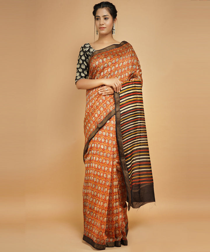 Multicolor cotton silk hand block dabu print sari