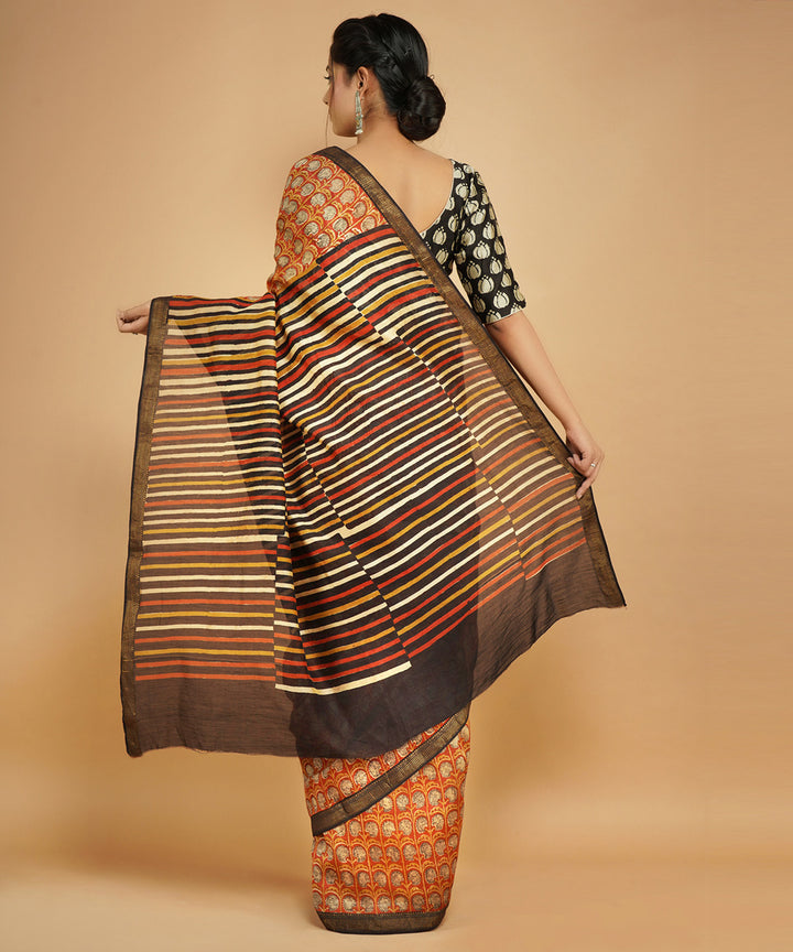 Multicolor cotton silk hand block dabu print sari