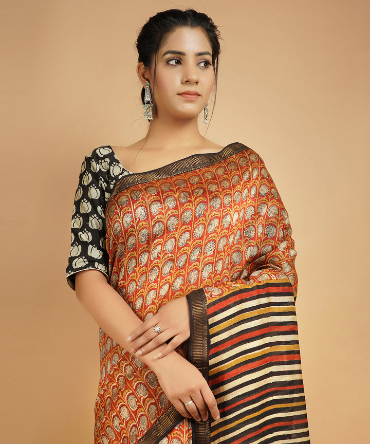 Multicolor cotton silk hand block dabu print sari