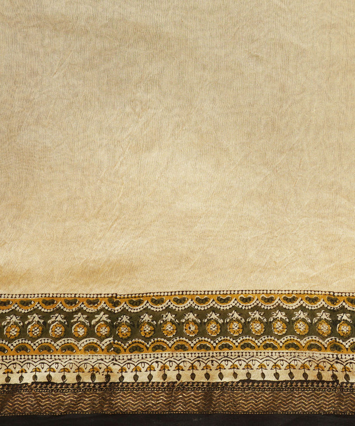 Cream cotton silk handblock dabu print sari