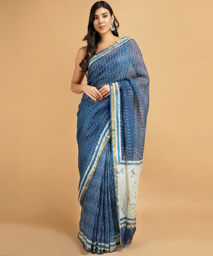 Indigo silk handblock dabu printed sari
