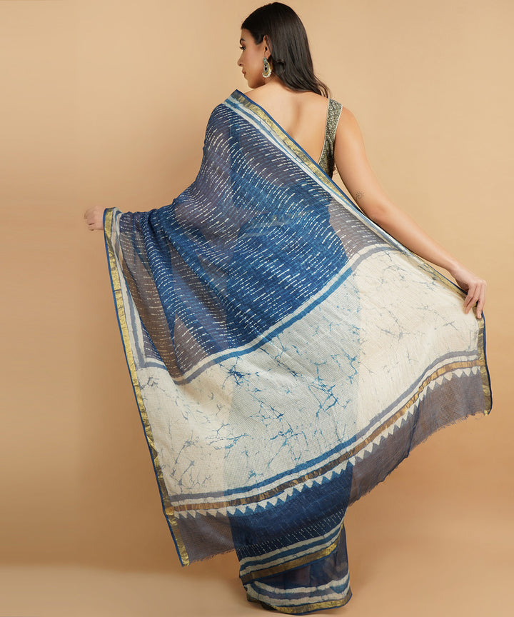 Indigo silk handblock dabu printed sari