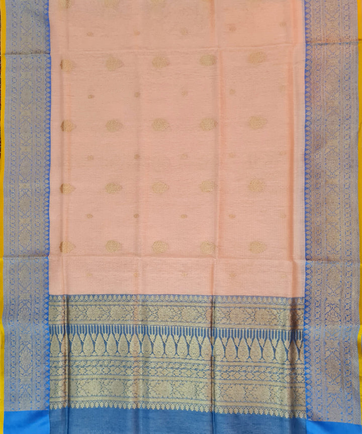 Peach blue handwoven banarasi silk saree