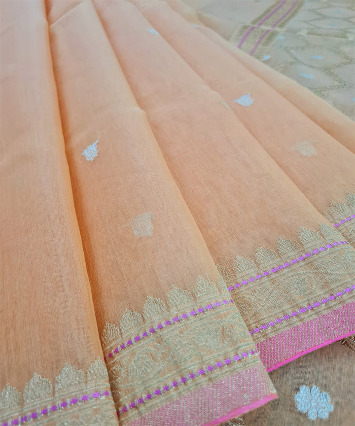 Peach handwoven banarasi silk saree