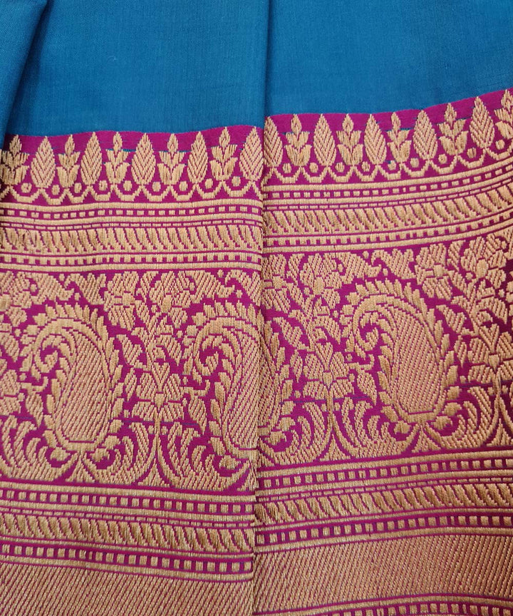 Cyan blue pink handwoven banarasi silk saree