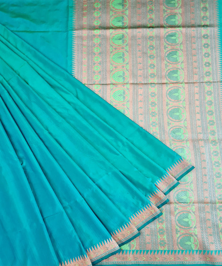Cyan blue handwoven kawa buti banarasi silk saree