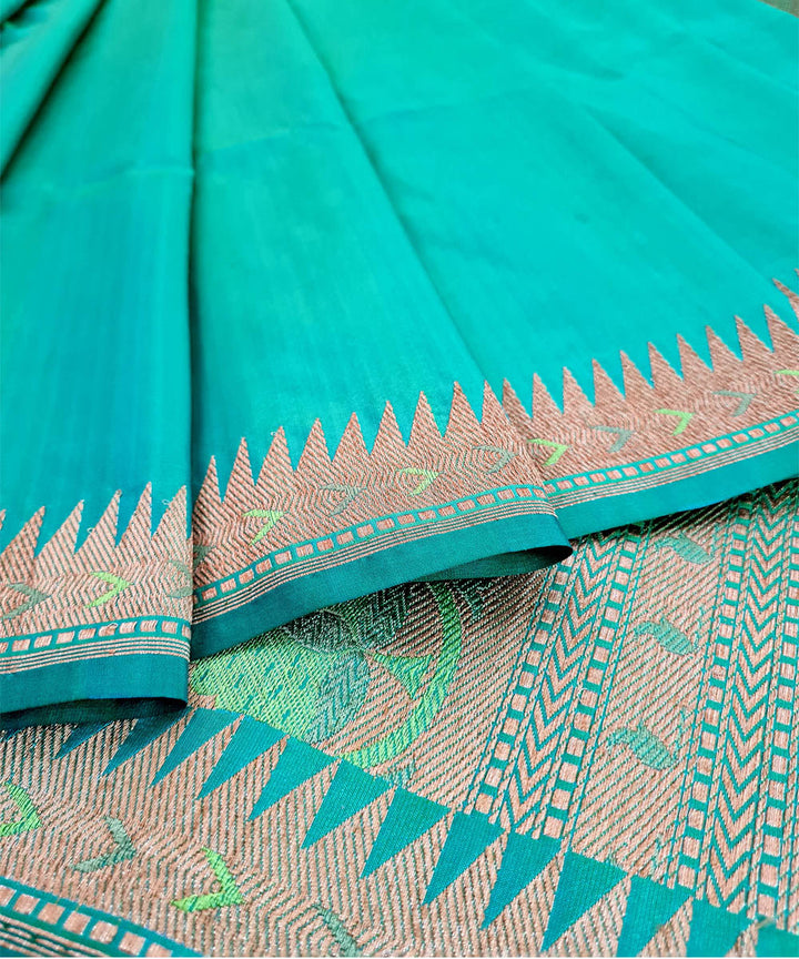 Cyan blue handwoven kawa buti banarasi silk saree