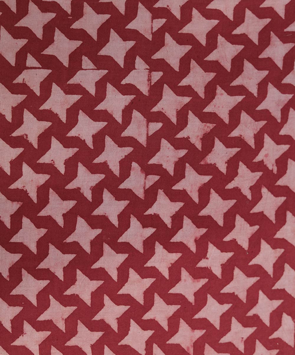 Red and white natural dye star pattern handblock print fabric