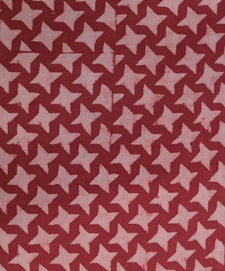 Red and white natural dye star pattern handblock print fabric