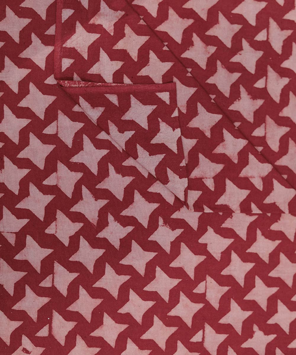 Red and white natural dye star pattern handblock print fabric