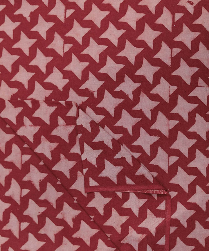 Red and white natural dye star pattern handblock print fabric